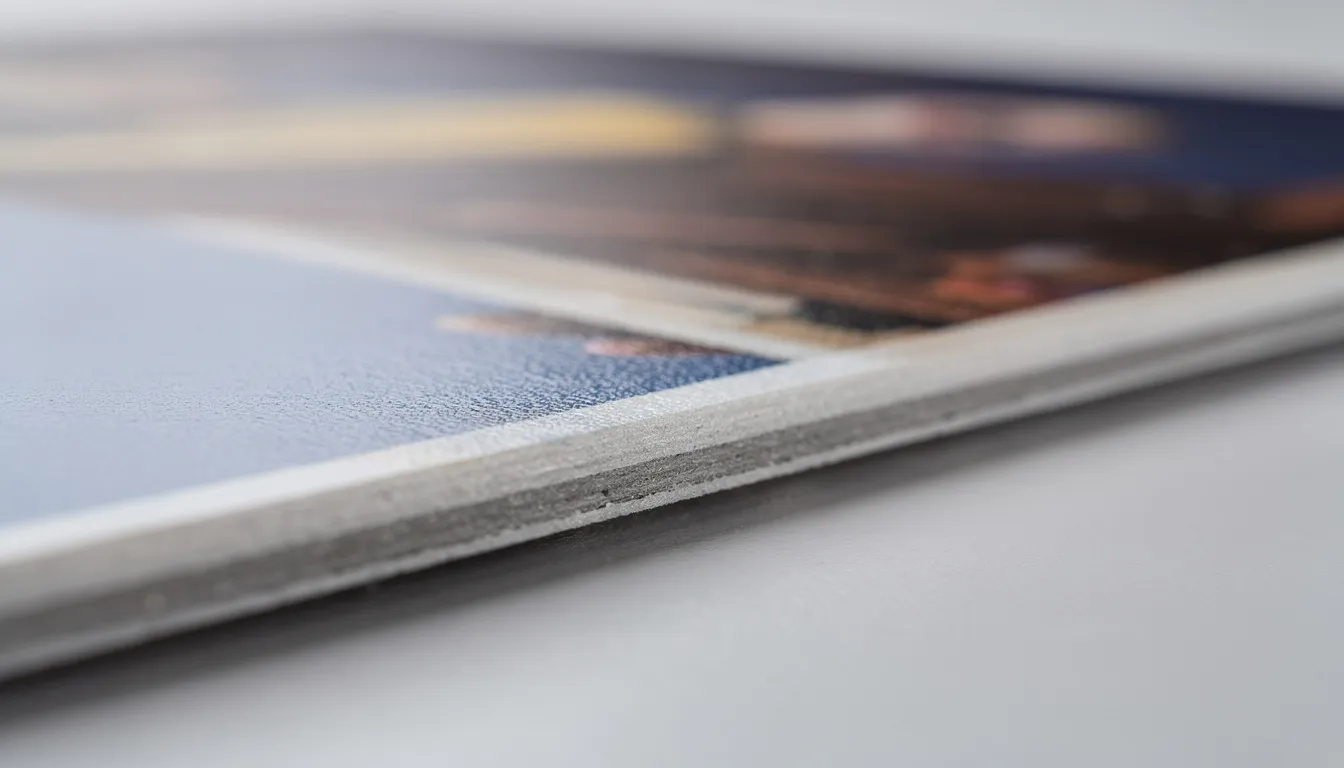 Zbliżenie na powierzchnię płyty dibond z wysokiej jakości nadrukiem UV, ukazującym szczegółowe grafiki w pełnym kolorze. Materiał ten charakteryzuje się trwałością i odpornością na warunki zewnętrzne, co sprawia, że jest doskonałym wyborem do produkcji szyldów i tablic informacyjnych.